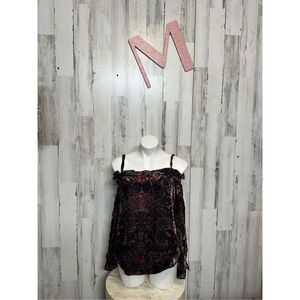 Ecru Velvet Boho Tank Top Medium – Floral Burnout Camisole Goth Romantic Peasant